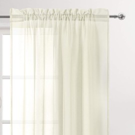 DWCN Ivory Sheer Curtains Semi Transparent Voile Rod Pocket Curtains for Bedroom and Living Room, 52 x 84 inches Long, Set of 2 Panels