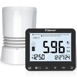 Geevon Digital Rain Gauge Outdoor, Self-Emptying Rain Collector with Alerts, Low Battery Warning Icon, Rainfall History and Current Date and Time, Suitable for Gardens, Farmland and Other Scenes