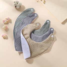 Uposao Lätzchen Baby Absorbierende Dreieckstuch 3 Stück Weiche Saugfähig Musselin Halstücher Sabberlätzchen mit Druckknopf Baby Dreieckstücher Geschenk für Jungen Mädchen