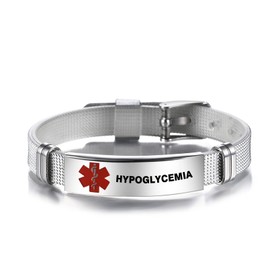 NARTGO Medical Alert Hypoglycemia Bracelet for Women Men's Emergency First Aid Seniors Health Alarm Identification Bracelets Adjustable PVC Band