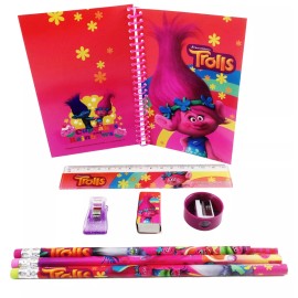 Mirage TROLLS Stationary Set Pencils Eraser Sharpener small notes pad PINK