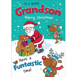 Piccadilly Greetings Humour Christmas Card Grandson - 10 x 7 inches