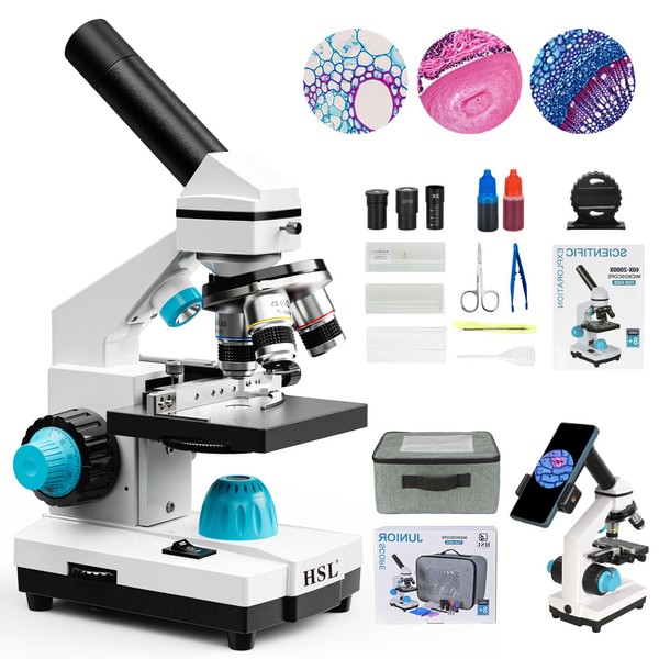 HSL 40X-2000X Microscope for Kids,Monocular Compound Microscope Kit for Students Adults,Dual LED Powerful Biological Microscopes Set for Lab School Laboratory Education Science Beginner 1000x 2000x