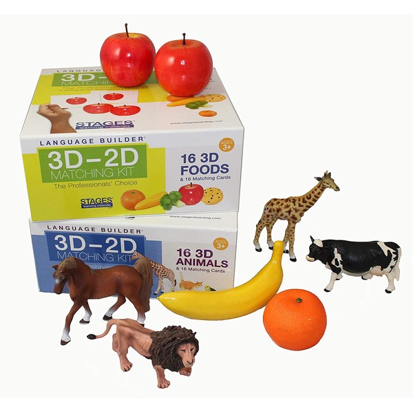 Stages Learning Language Builder Firsts Kit (3D-2D Animals Matching Kit and 3D-2D Foods Matching Kt)