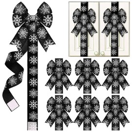 Knitgrip 6 Pcs Christmas Cabinet Bows Velvet Door Ribbon Large Winter Festive Ribbons and Bows Snowflake Pattern Christmas Decorations for Cabinets Furniture Kitchen Party Supplies,79 Inch (Black)