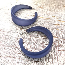 Denim Blue Large Frosted Acrylic Lucite Emily Hoop Earrings - EM-BL-4