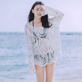 Women's Mesh Sheer Resort Beach Fashion Cover-up Dress Black Cover-up / Free Size