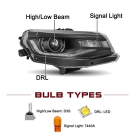 JSBOYAT HID/Xenon Headlight Assembly Fits for 2016-2022 Chevy Camaro w/LED DRL Factory OE Style Projector Front Light Replacement Right Passenger Side RH