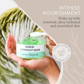 Doppeltree Renew Overnight Facial Mask with Aloe Vera Gel & Hyaluronic Acid for All Skin Types, Anti Aging Hydrating Face Mask for Sunburn Relief, Skin Care & Repair - Formulated in San Francisco