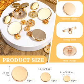 Classicseali 36pcs Gold Buttons for Blazer,3 Sizes Gold Buttons,Flat Button for Sewing,Crafting and Decoration,Premium Zinc Alloy Button for Coat,Jacket,Suit,and Shirt (25mm/15mm/10mm)