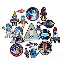 Embroidered Iron on Patches for Clothing Caps, Bags, Backpacks, Vest, Military Uniforms, Tactical Gears Etc 17 Pieces Astronauts Space Rockets Space Station Universe Stars Patches