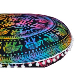 ICC Floor Pillows & Cushions Decorative Hippie Mandala Pouf Pillow Seating Meditation Cushion Bohemian Throw Cover Large Boho Ottoman Case Pillowcase for Couch Round (UP hathi, 32" Round)
