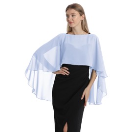 Hotshawl Capelets for women Chiffon Cape Shawls and Wraps for Evening Dress Wedding Capes Cover Up, Light Blue, One Size