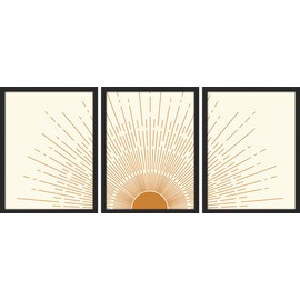 SIGNWIN Framed Set Boho Mid-Century Orange Minimal Shining Sun Galaxy Wall Art, Set of 3 Nature Abstract Illustrations Wall Decor Prints, Bohemia Wall Décor for Living Room, Bedroom - 12"x16" Black