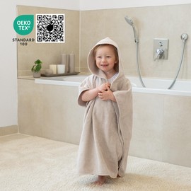 Ehrenkind® Organic Cotton Bath Poncho Children 1-5 Years | Oeko-Tex | Gentle, Absorbent & Cuddly | Bath Poncho Children | Bath Poncho Baby, beige