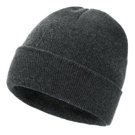 Pistha Beanie for Men Women, Slouchy Knitted Beanie Hats Winter Warm Hat Unisex Cuffed Plain Hat for Cold Weather Dark Grey