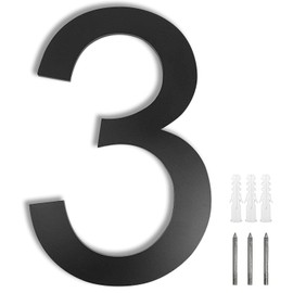 Meision House Number Anthracite Stainless Steel House Number RAL 7016 Fine Structure Powder Coated Solid Arial Font with Screws Height 20 cm - Number 3