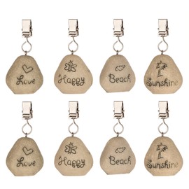 BigDean Set of 8 Tablecloth Weights - Tablecloth Weights for Outdoor Use - Love, Happy, Beach, Sunshine Print - Tablecloth Weight Outdoor - Tablecloth Holder in Stone Look