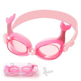 Kids Swim Goggles with Earplugs for Toddler Kids Girls Boys Youth(4-14), Cute Mermaid Tail Swimming Goggles, Anti-Fog Anti-UV Leak-proof Clear Vision Water Pool Goggles