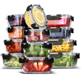 EATEX 24pc Glass Storage Containers with Lids, 12 Set Glass Food Storage Containers with 12 Airtight Lids, Pantry Kitchen Meal Prep Containers for Lunch, Freezer Storage Containers, Oven Safe