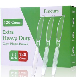 Fracurs 120 Count Extra Heavy Duty Plastic Knives Disposable, 7.5" Premium Clear Plastic Knives Bulk, BPA-free & Heat Resistant, Solid and Sturdy Disposable Knives for Parties, Events and Daily Use
