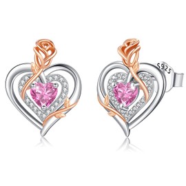 LAVUMO Earrings for Women,925 Sterling Silver Rose Heart Stud Hypoallergenic Earrings,Birthstone Jewelry Ideal for Wife Mom Christmas Valentine's Day Birthday Mother's Day Gifts