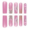 Long Square Press on Nails French Tip Fake Nails Pink