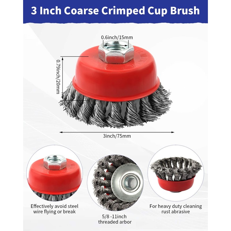 Rocaris Wire Wheel Cup Brush for Grinders, 8 Pack Wire