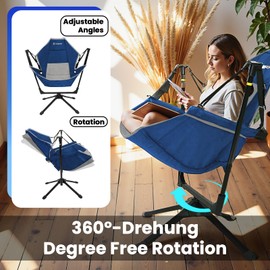 OZMSHF 360 Degrees Swing Camping Chair, Portable Rocking Camping Chair with Swivel and Reclining Design, Supports 300lbs, Ideal for Camp, Travel and Beach (Blue Gray)