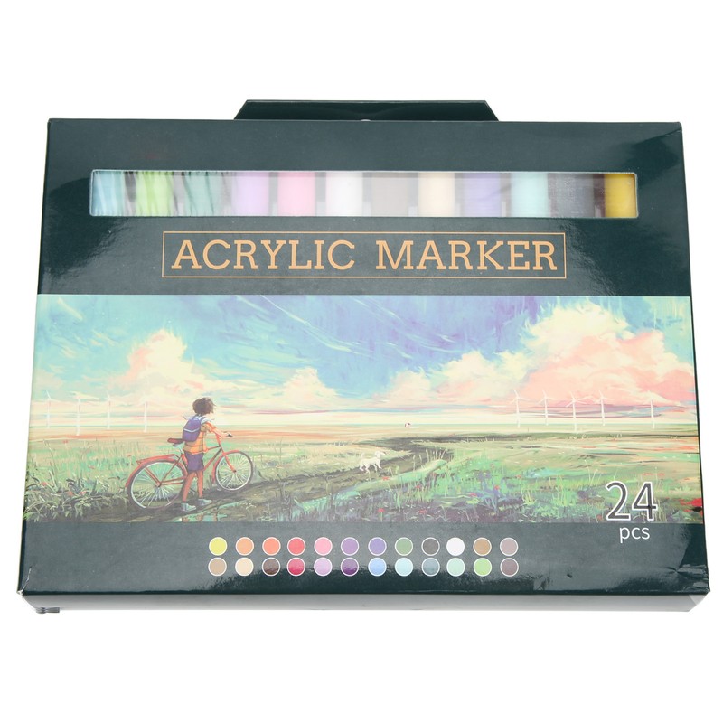 24Pcs Acrylic Paint Markers Multi Function Safe Nontoxic Moistureproof Quick