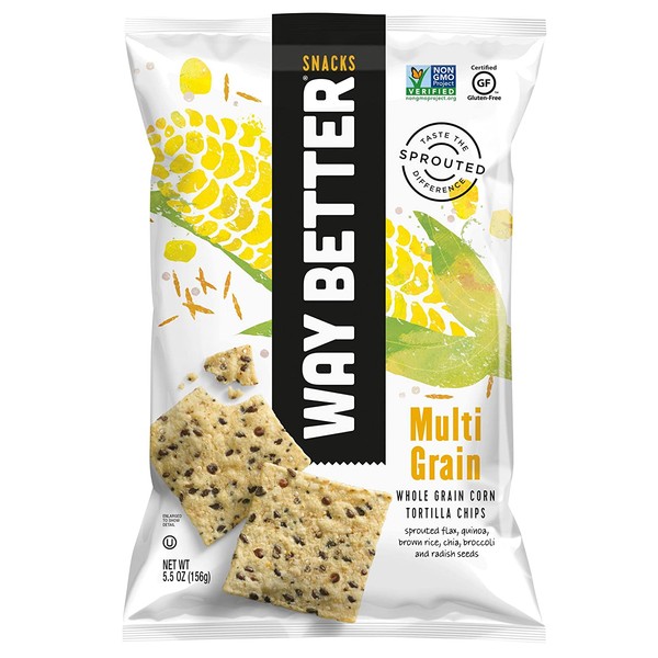Way Better Snacks Sprouted Gluten Free Tortilla Chips, Sunny Multi Grain, 12 Count