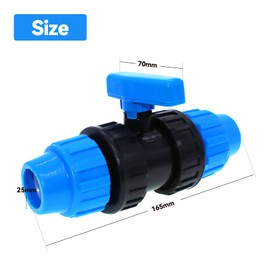 AIMEKE 25 mm PE Pipe Ball Valve Plastic Clamp Connector PP Fitting 2-Way Pipe Ball Valve for 25 mm PE Pipe (Blue)