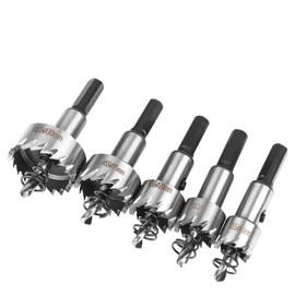 Flintronic Hole Saw Carbide Drill, 5 Pieces, HASS Titanium Hole Saw Drill Bit Set, 16/18.5/20/25/30 mm, Circle Cutter Set Remover, Tools for Steel, Stainless Steel, Iron, Brass, Fibreglass