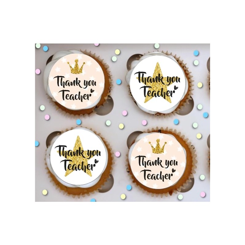 24 x PRE CUT THANK YOU TEACHER STAR IMAGE EDIBLE
