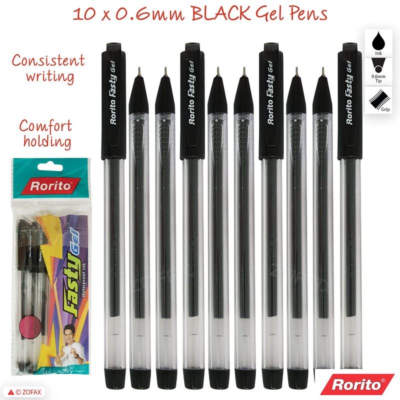 rorito 10 x 0.6mm Tip Fasty BLACK Fine Smooth Writing