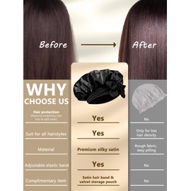 SUTIYO Satin Sleep Cap for Sleeping, Double-Sided Silk Hood for Sleeping, Adjustable Sleep Cap, Hair Cap for Curls, Silk Bonnet for Women and Girls (White/Black)