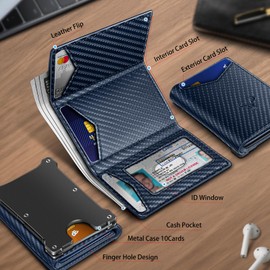 BULLIANT Men Wallet, Slim Front Pocket Leather Wallet Magnetic Closure for Gift Men,Expandable for 14Cards