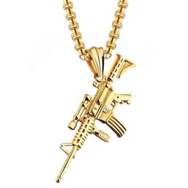 JKJF Army Rifle Pendant Necklace Hip Hop Punk Rock Gun Chain Gothic Assault Rifle Necklace Vintage Biker Necklace for Men - Gold Style 1