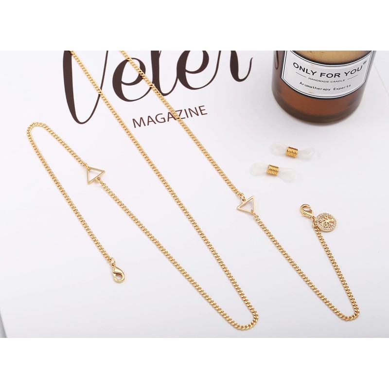 PEARLADA 18k Gold Tree of life Glasses Chain Triangle Sunglasses