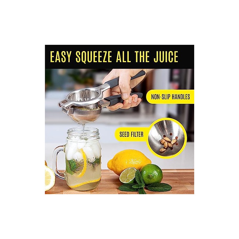 Stainless Steel Lemon Squeezer Press - No Seeds, Pro-Grade, Effortlessly