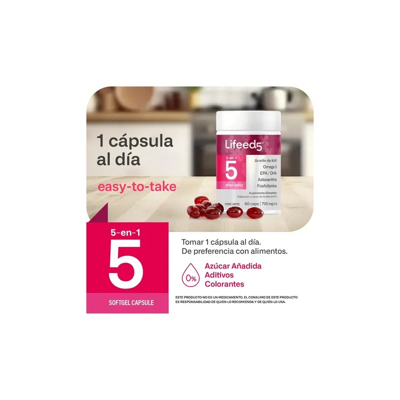 Suplemento Aceite De Krill Omega 3 Lifeed5 60 Cápsulas Sabor