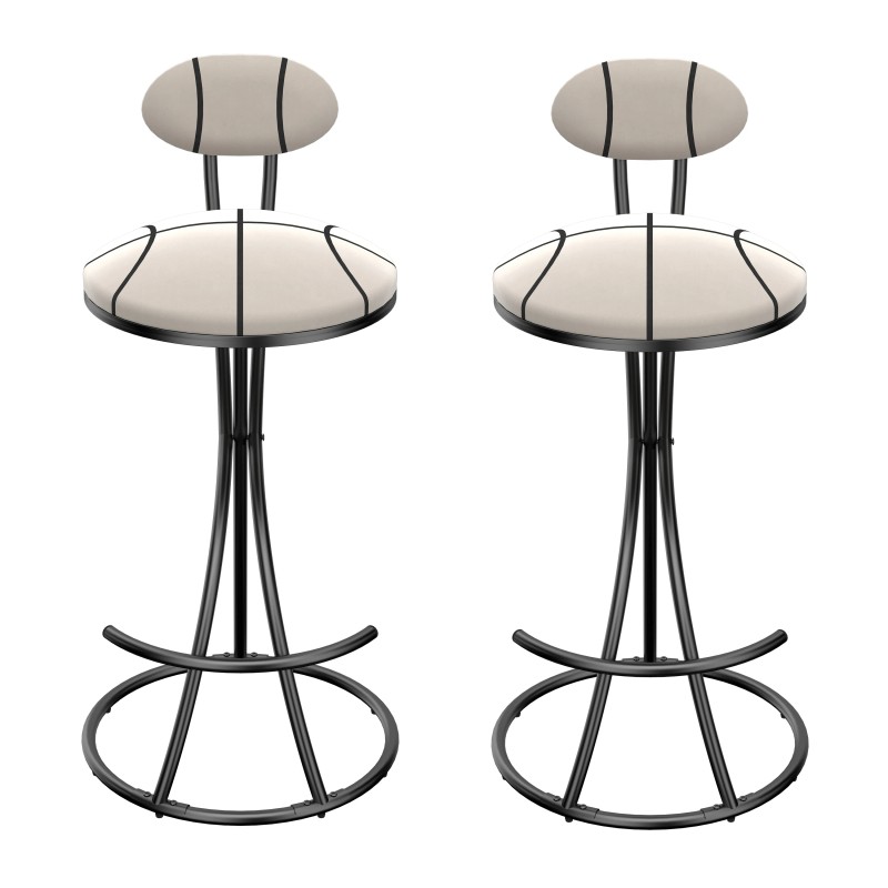 Upholstered Metal Bar Stools Set 2 Striped Counter Height Modern