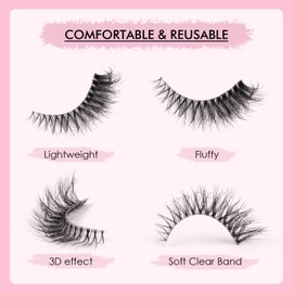 Glowing Win False Eyelashes Natural Look Fluffy Artificial Eyelashes Cat Eye 7 Pairs 3D Fake Lashes Natural Cat Eye Fluffy Lashes Clear Band Reusable Cat Eye Fake Eyelashes False Eyelashes