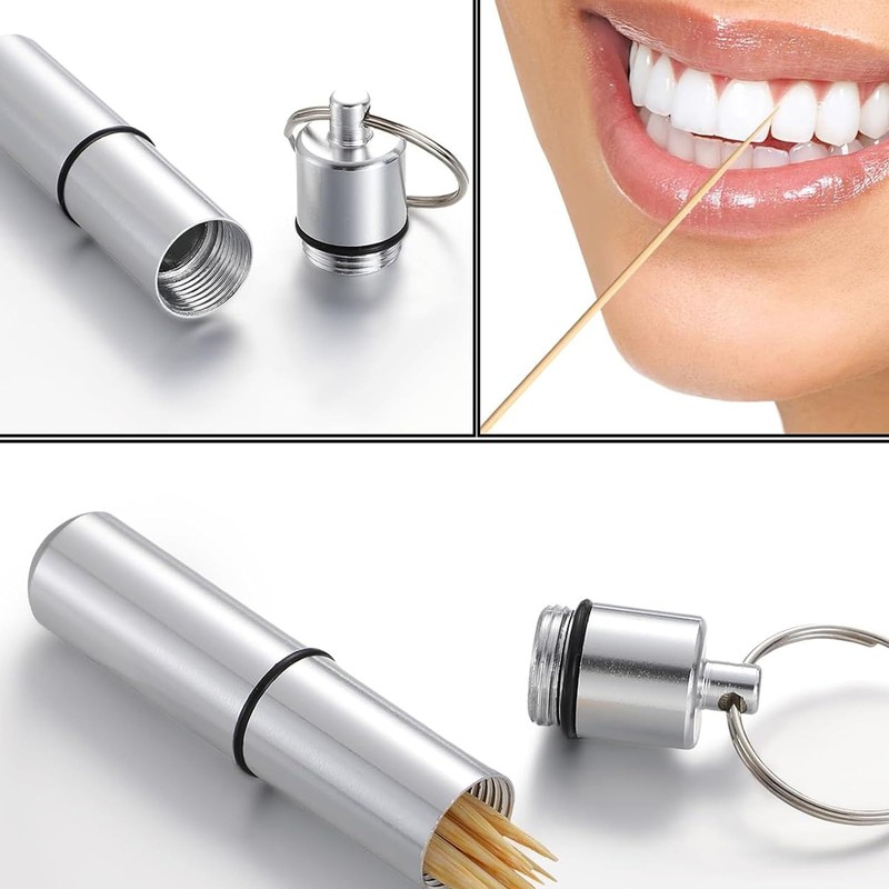 Pocket Toothpick Holder Waterproof Aluminium Alloy Toothpick Box Metal Pill