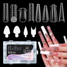GELLAKTIK Nail Dual Forms for PolyGel, 288PCS French Nail Forms, 8 Shapes, 12 Sizes Clear Poly Gel Nail Molds for DIY Nail Extension Kit for Salon-Quality Manicures at Home