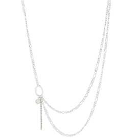 Lucky Brand Modern Pearl And Chain Necklace,Silver,One Size