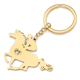 DALANE Stainless Steel Silver Gold Plated Horse Keychains Key Ring Animals Jewelry for Women Girls Charms Gifts (Gold Plated B)