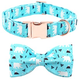 Bobo Rainbow Dog Collar, Bow Collar Blue Bear Pattern Pet Collar Cute Bow Tie Soft Girl Boy Dog Collars with Metal Buckle for Medium Dogs