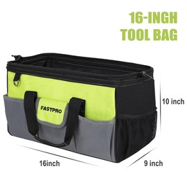 FASTPRO 16-inch Tool bag, Wide Mouth Tool Organizer with Large Capacity, Multi-pocket and Adjustable Shoulder Strap