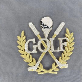 Unbranded 'GOLF' Gold Silver Grecian Leaves 3"x3" Iron-On Patch